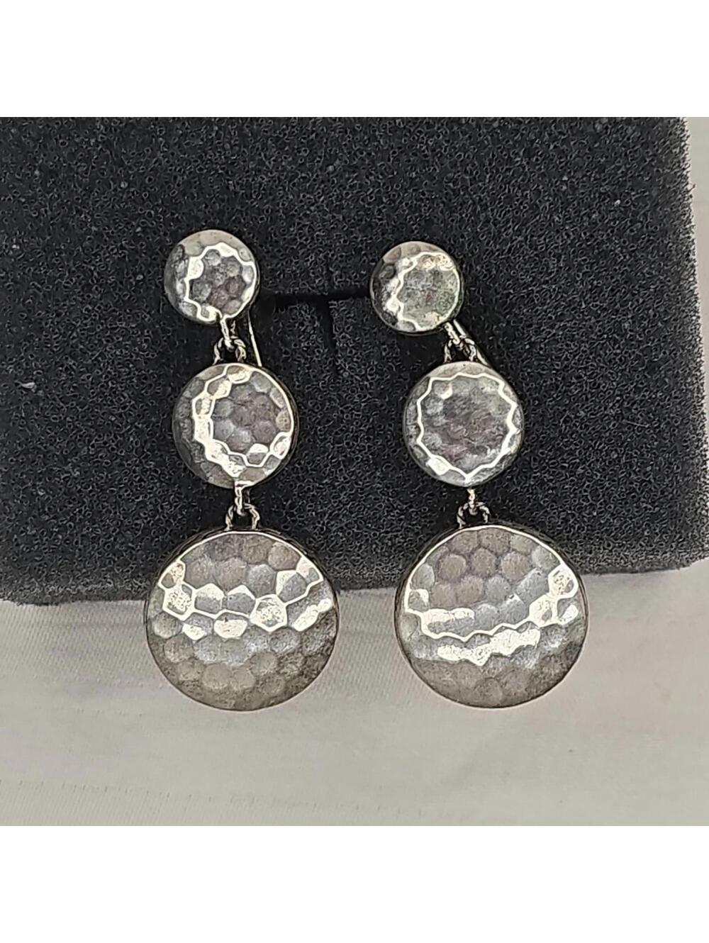 Gorgeous John Hardy Sterling Silver Hammered Round Drop Dangle Clip Earrings
